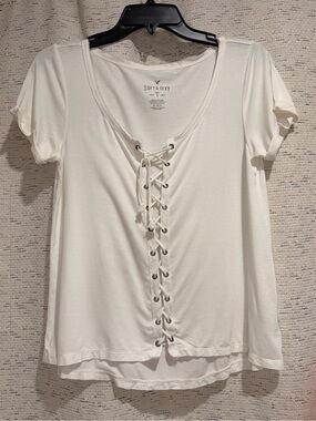 American Eagle Outfitters White Lace-Up Short Sleeve Tee